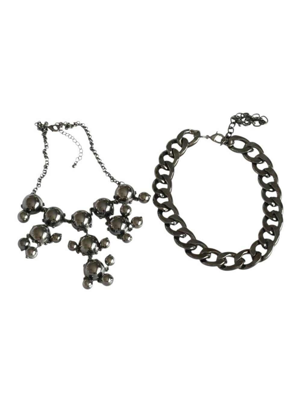 Statement Gunmetal Necklace 2 PCS Set – Chain, Bib, Adjustable /  Like New